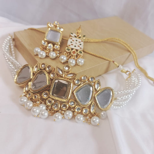 White Pearl Kundan Choker Set