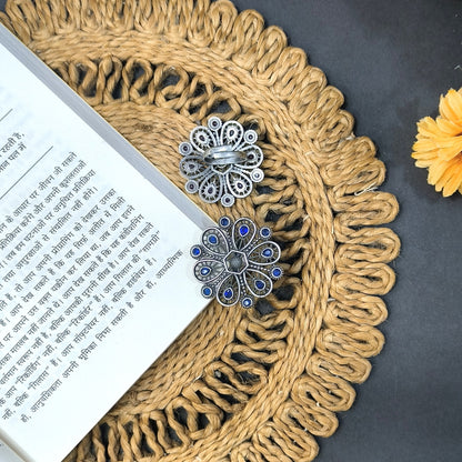 ANTIQUE FLOWER SILVER LOOKLIKE OXIDISED ADJUSTABLE FINGER RING