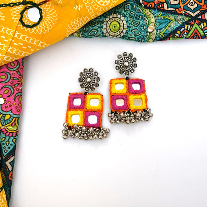 JIYA BLACK 4 MIRROR GHOONGARI EARRINGS