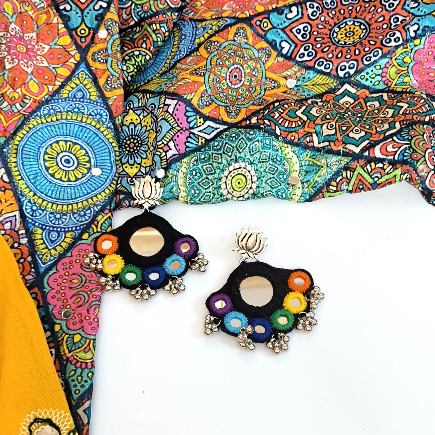 KAJAL RAINBOW WORK BLACK CIRCLE EARRINGS