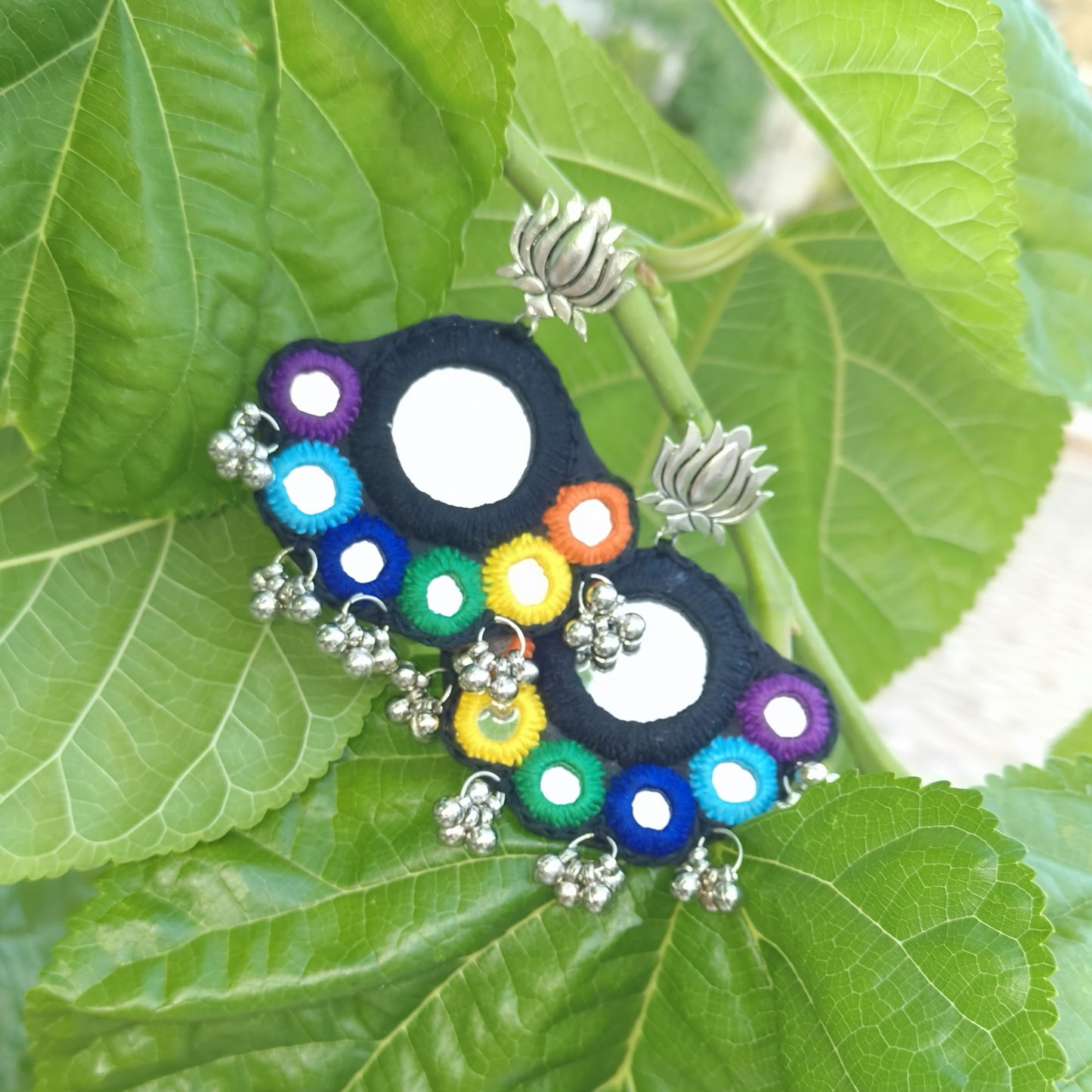 KAJAL RAINBOW WORK BLACK CIRCLE EARRINGS