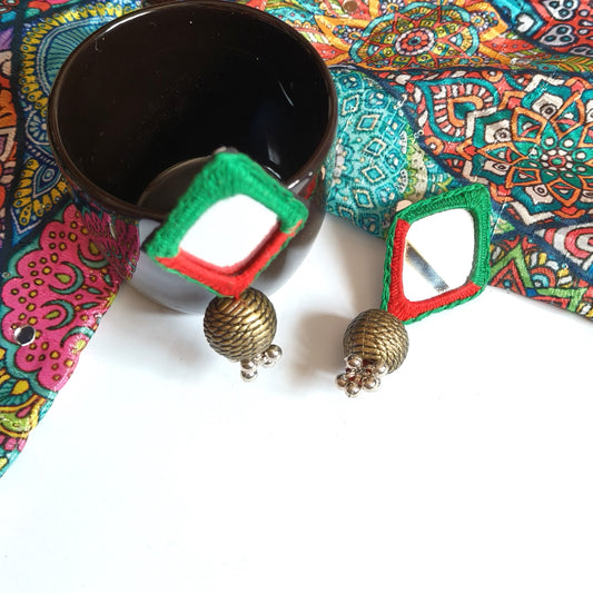 RAGINI RED GREEN DIMOND MIRROR EARRINGS