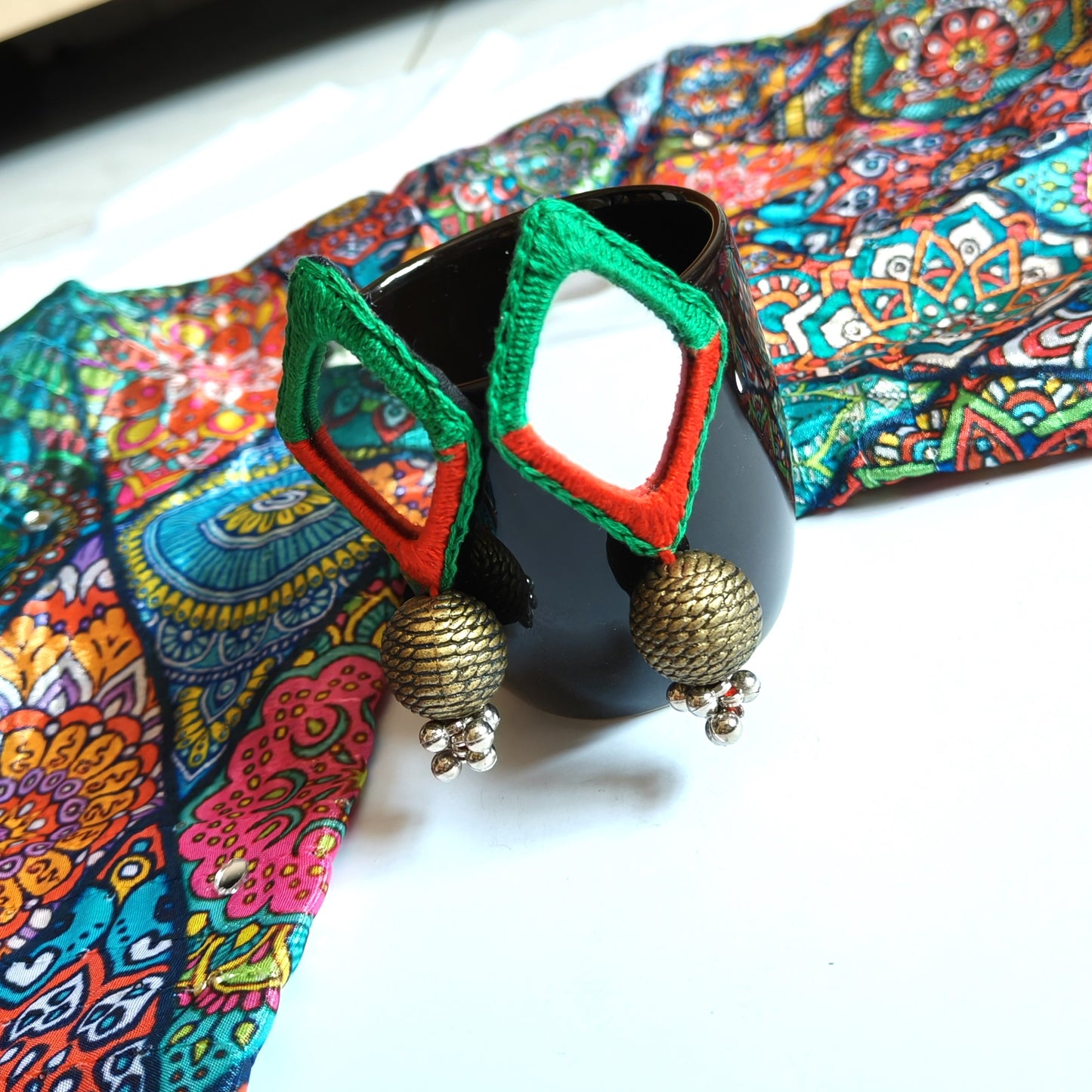 RAGINI RED GREEN DIMOND MIRROR EARRINGS