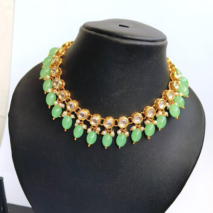 KUNDAN WITH GREEN BEADS AND EARRINGS