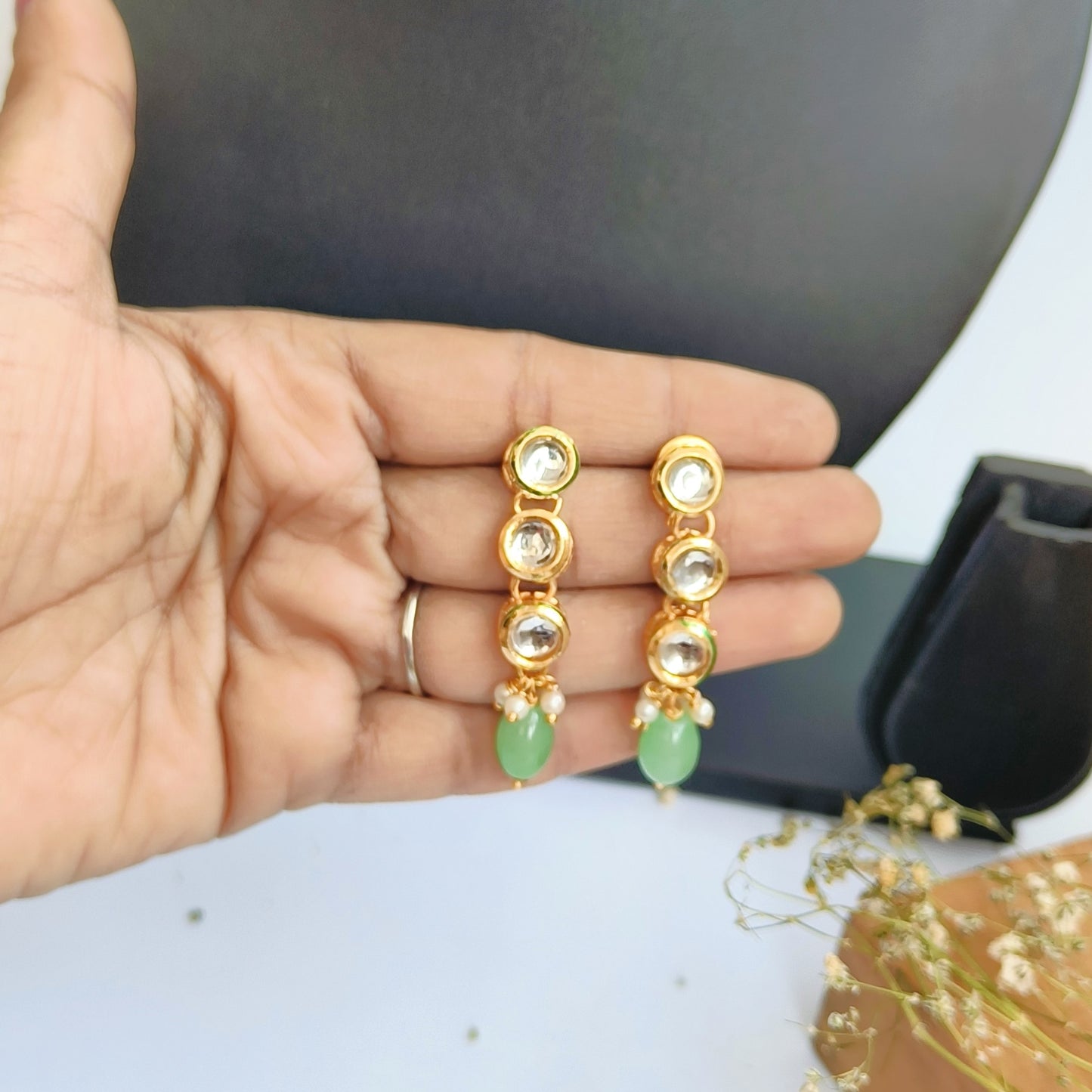 KUNDAN WITH GREEN BEADS AND EARRINGS