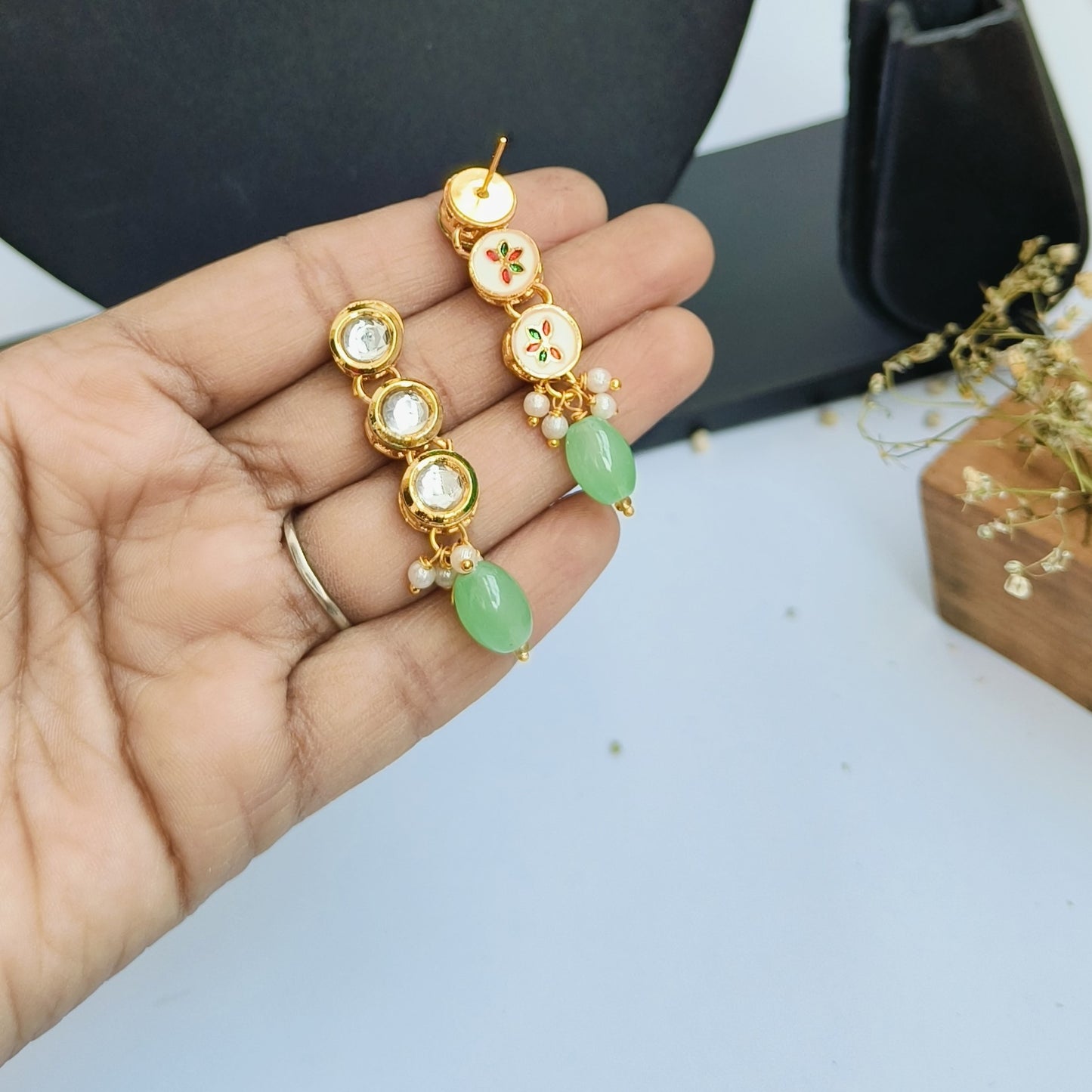 KUNDAN WITH GREEN BEADS AND EARRINGS