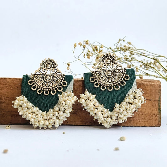 LEHERIYA HANDMADE GREEN FABRIC EARINGS