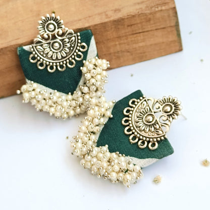 LEHERIYA HANDMADE GREEN FABRIC EARINGS