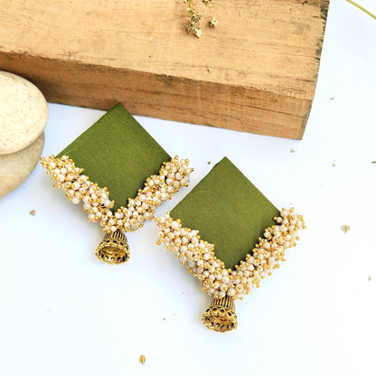 KAVYA HANDMADE GREEN FABRIC EARRING