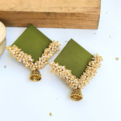 KAVYA HANDMADE GREEN FABRIC EARRING