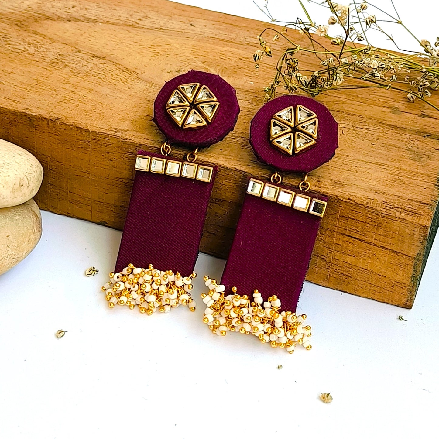 KESHA HANDMADE MAROON FABRIC EARRINGS