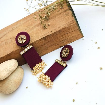 KESHA HANDMADE MAROON FABRIC EARRINGS