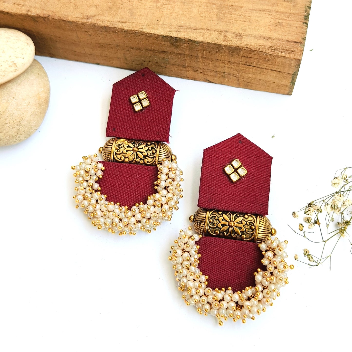 ISHA HANDMADE MAROON FABRIC EARRINGS