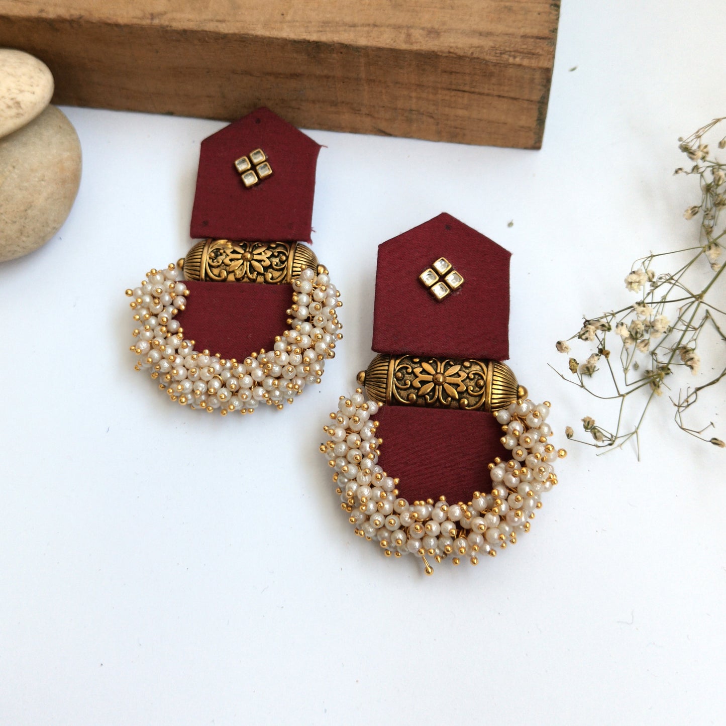 ISHA HANDMADE MAROON FABRIC EARRINGS