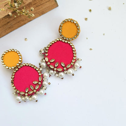 EVA HANDMADE PINK AND YELLOW FABRIC EARRINGS