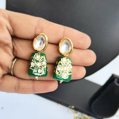 KUNDAN WITH PRINTED BEAD EARRINGS