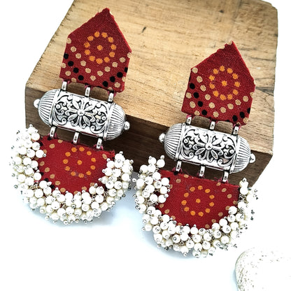 JAMNAGRI RED BANDHANI EARRINGS