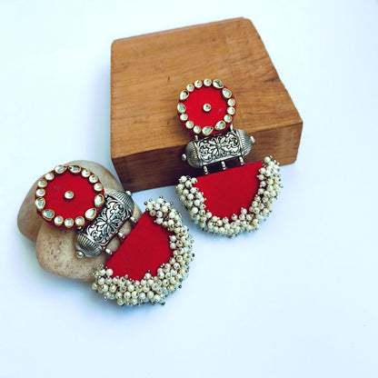 PRITI RED HANDMADE FABRIC EARRINGS