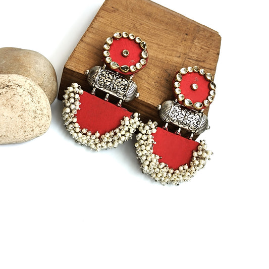 PRITI RED HANDMADE FABRIC EARRINGS